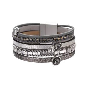 NWT Multi-Strand Leather Bracelet with Crystal and Chain Accents